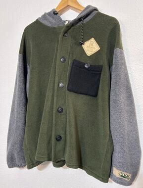 Vintage Odd Man Out Size S Color Block Fleece Hooded Shacket Rock Springs Oregon